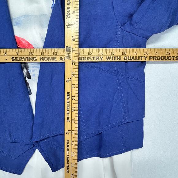 Lot of 2 WHBM TOP Artsy Paris White + BOLERO BLAZER Linen Blend Blue 3/4 Sleeve - Picture 13 of 16